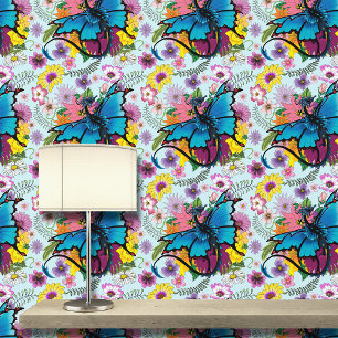 Dragon Blue Butterfly Blume Tapete