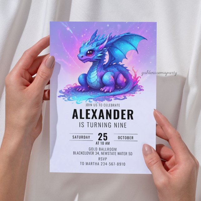 Dragon Blue Pink Birthday Party Einladung (Dragon Blue Pink Birthday Party Invitation
)