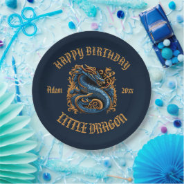Dragon Blue und Gold Geburtstagsparty Pappteller