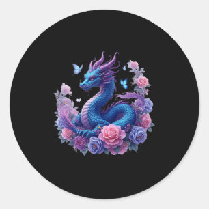 Dragon Blume Schöne Kunstfarben Grafik Runder Aufkleber