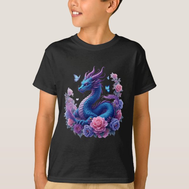 Dragon Blume Schöne Kunstfarben Grafik T-Shirt (Vorderseite)