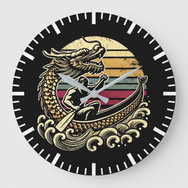 Dragon Boat Racing - Vintager Paddler Große Wanduhr (Vorderseite)