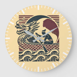 Dragon Boat Racing - Vintager Paddler Große Wanduhr