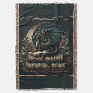 Dragon Book Blanket   Fantasy Reader Throw   Medie Decke