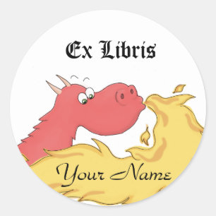 Dragon Book Label / Dragon ex libris Runder Aufkleber