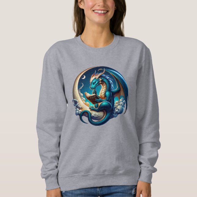 Dragon Bookworm, Mondlichtlesung Sweatshirt (Vorderseite)