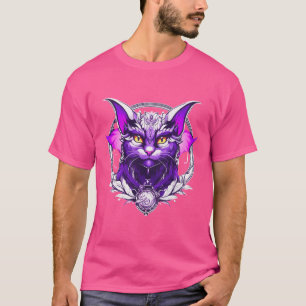 Dragon Cat Wizard - Schwarz, Weiß und Lila Fantasi T-Shirt