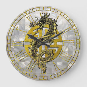 Dragon Chinese Symbol Mother of Pearl Pattern Große Wanduhr