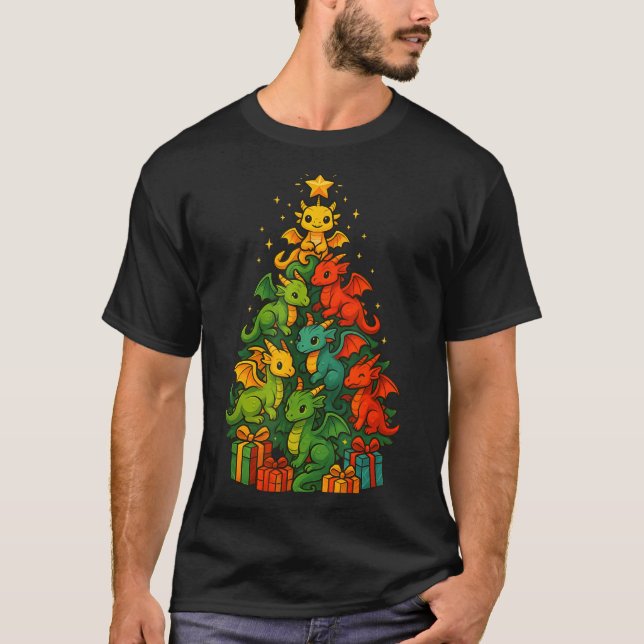 Dragon Christmas Tree Funny Dragon Xmas  T-Shirt (Vorderseite)