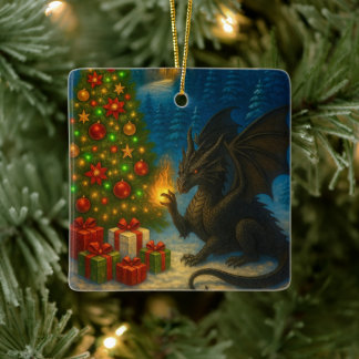 Dragon Christmas Tree Holiday Ceramic Ornament