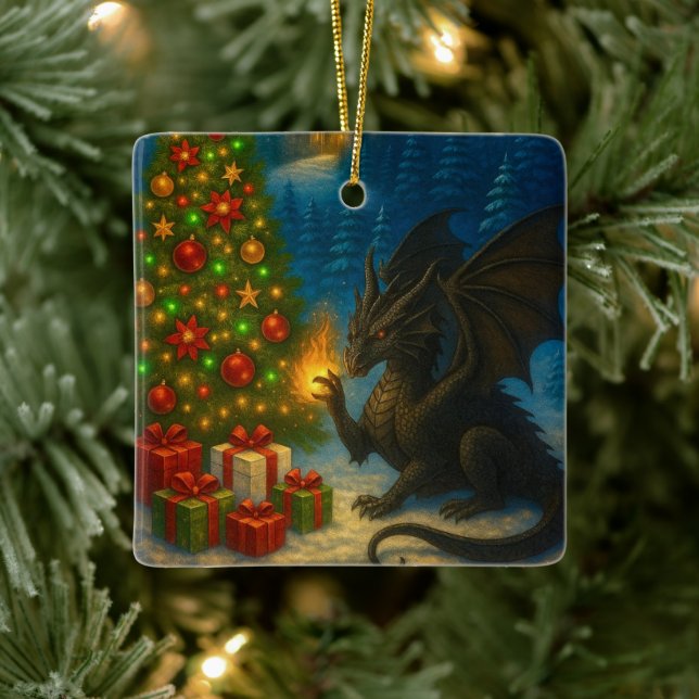 Dragon Christmas Tree Holiday Ceramic Ornament (Baum)