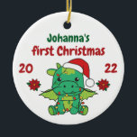 Dragon Christmas Winter Babys erste Weihnachten Keramik Ornament<br><div class="desc">Der Drache zu Weihnachten mit Feenlicht. Hübsche Tiere mit Geschenken und Schnee für den Urlaub. Ein süßes Weihnachtsgrüßen. Drachen sind niedliche Tiere und perfekt zu Weihnachten.</div>
