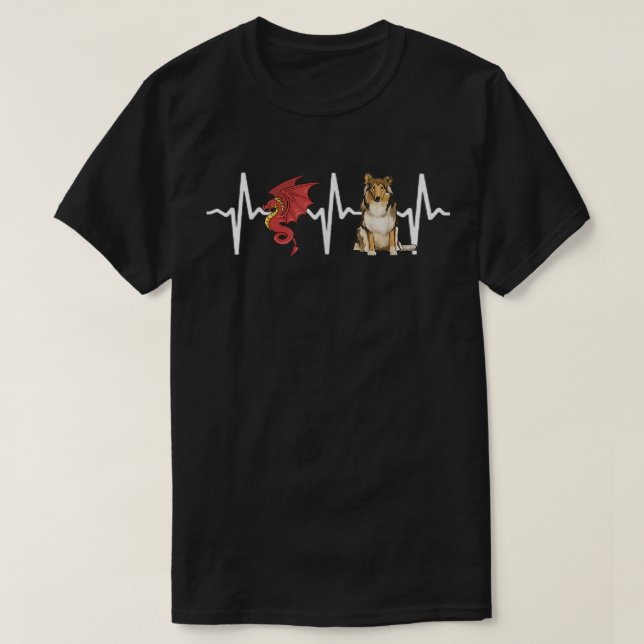 Dragon Collie Heartbeat Dog Lover  T-Shirt (Design vorne)