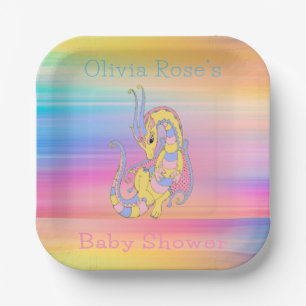 Dragon Colorful Gold Glitzer Baby Dusche Pappteller