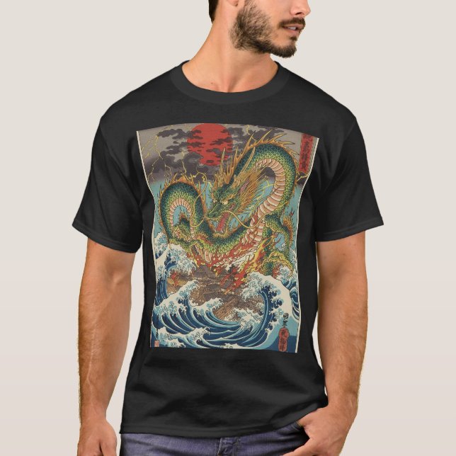 Dragon Crest in Crimson Sun Waves T-Shirt (Vorderseite)