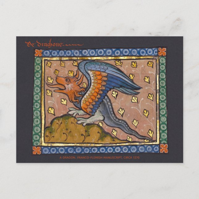 Dragon dekoratives Goldblatt mittelalterliche CC08 Postkarte (Vorderseite)