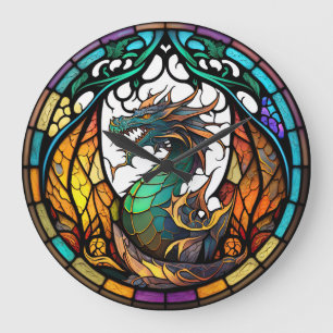 Dragon Design Clock aus verkettetem Glas Große Wanduhr