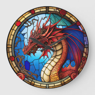 Dragon Design Clock aus verkettetem Glas Große Wanduhr