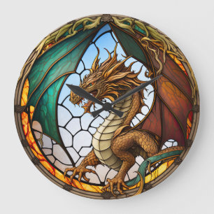 Dragon Design Clock aus verkettetem Glas Große Wanduhr