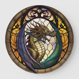 Dragon Design Clock aus verkettetem Glas Große Wanduhr