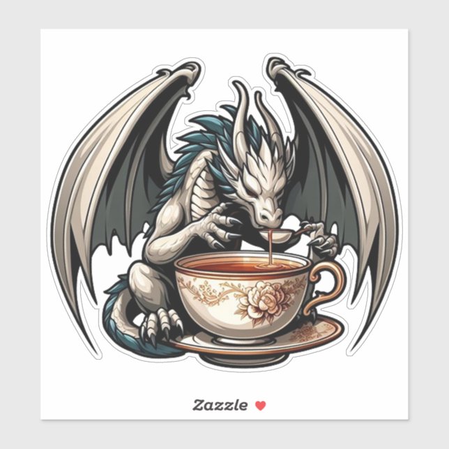 Dragon Drinking Coffee Tee Aufkleber (Blatt)