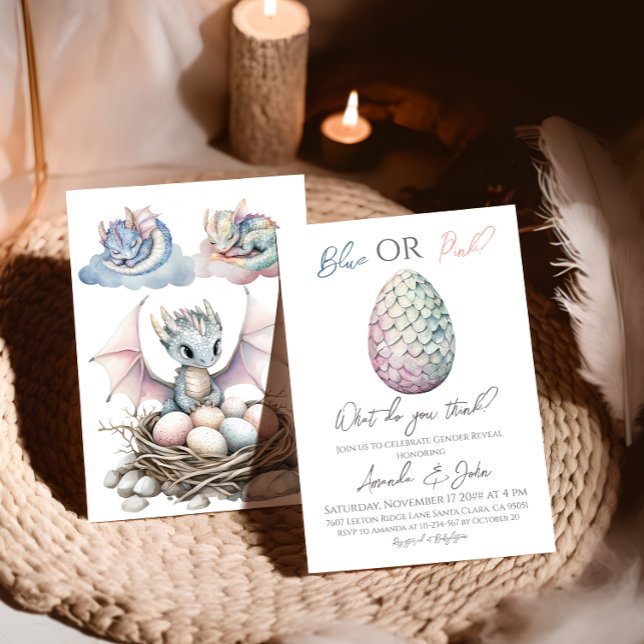 Dragon Egg Boy Girl Blue Pink Gender Reveal Einladung (Von Creator hochgeladen)
