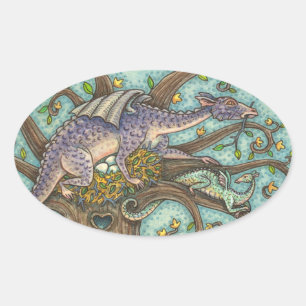 DRAGON-EIER, MEDIEVAL LAIR, FANTASY FOLART OVALER AUFKLEBER