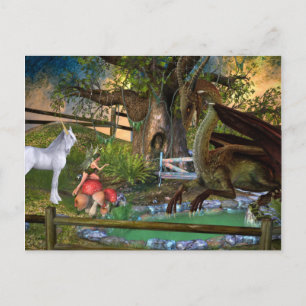 Dragon Elf Fairy Unicorn Fantasy Landschaft Postkarte