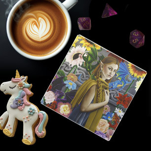 Dragon Elf Flower Garden Glasuntersetzer