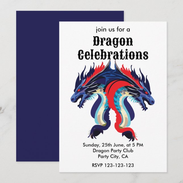 Dragon Fantasy Art Whimsical Dragon Celebrrations Einladung (Vorne/Hinten)