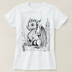 Dragon Fantasy Black and White Coloring Book Style T-Shirt