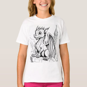Dragon Fantasy Black and White Coloring Book Style T-Shirt