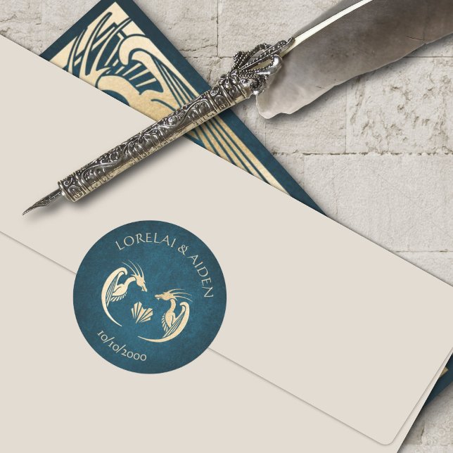 Dragon Fantasy Modern Deko Wedding Runder Aufkleber (Von Creator hochgeladen)