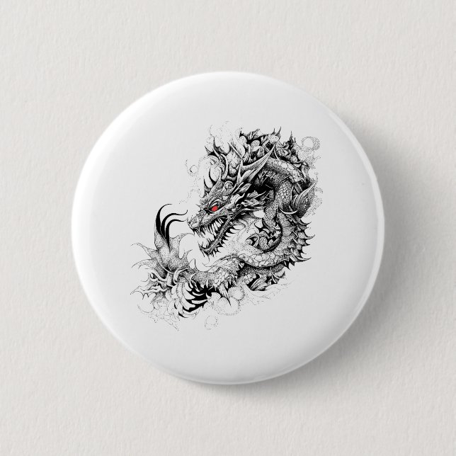 Dragon Fantasy Wild Animal Illustration Art Tattoo Button (Vorderseite)