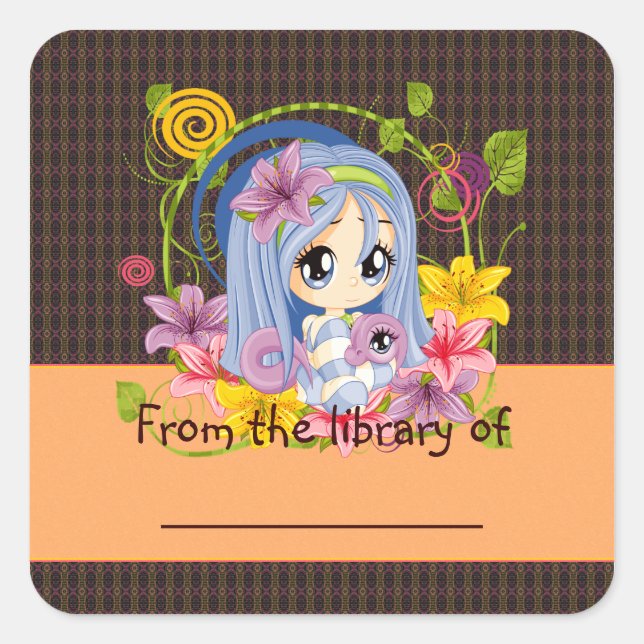 Dragon Fee Book Label Quadratischer Aufkleber (Vorderseite)