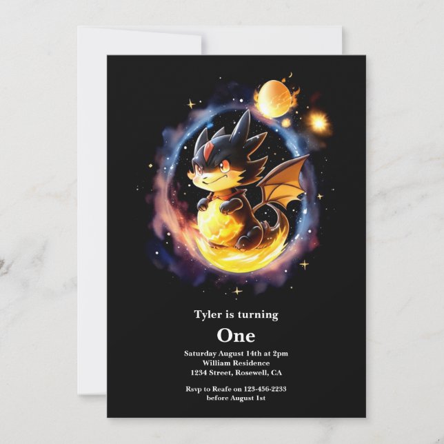 Dragon First Birthday Einladung (Vorderseite)