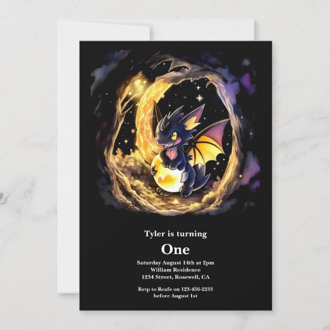 Dragon First Birthday Einladung (Vorderseite)