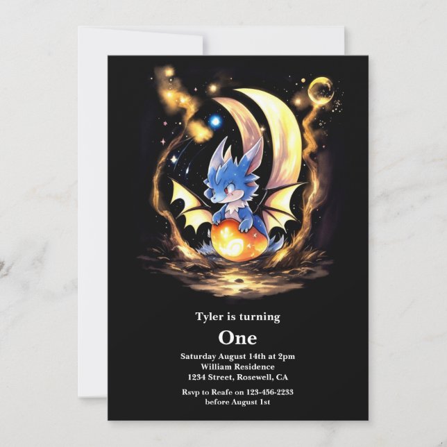 Dragon First Birthday Einladung (Vorderseite)