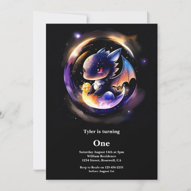 Dragon First Birthday Einladung (Vorderseite)