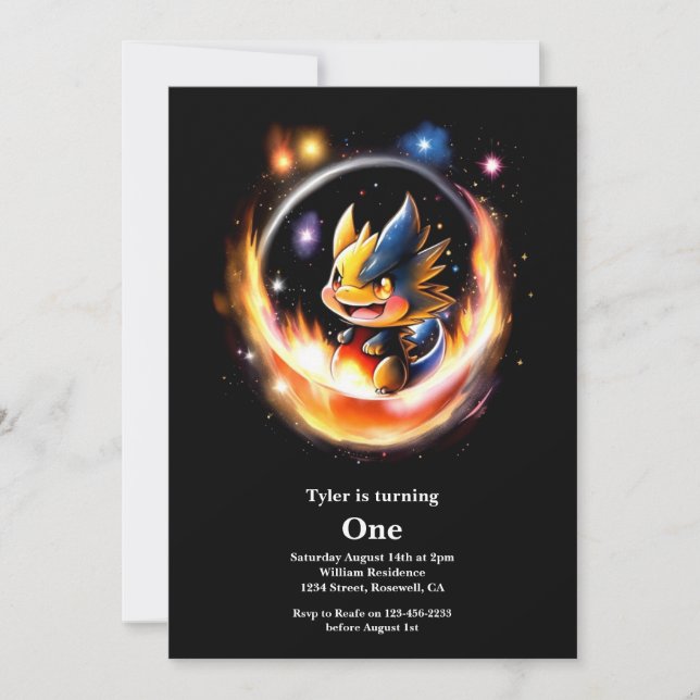 Dragon First Birthday Einladung (Vorderseite)