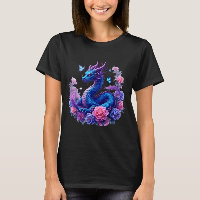 Dragon Flowers Beautiful Art Colorful Graphic  T-Shirt (Vorderseite)