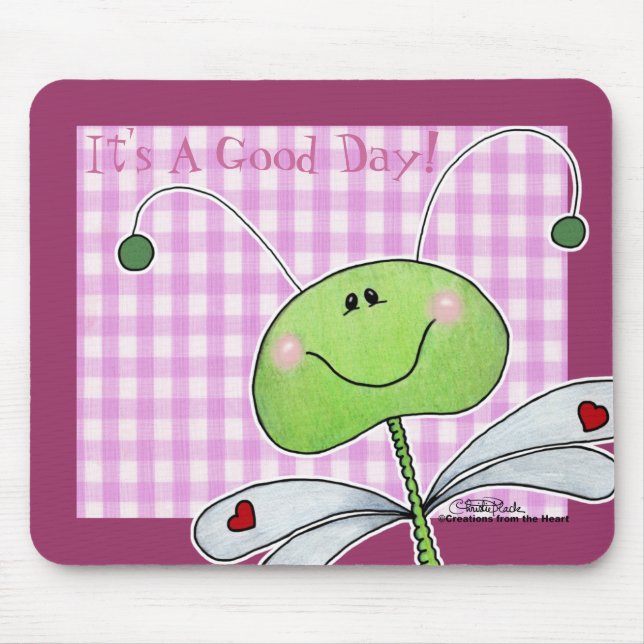 Dragon Fly on Pink Gingham Mousepad (Vorne)