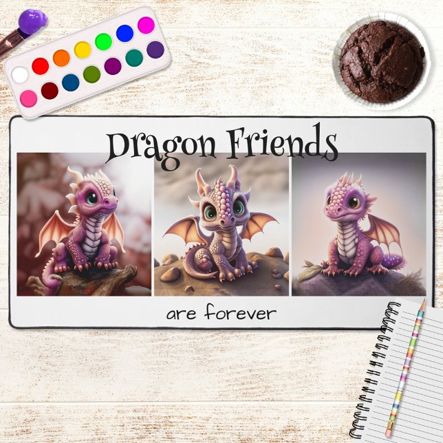 Dragon Friends Fantasy Schreibtischunterlage (A cute desk mat featuring fantasy dragons on a custom background color - nice for children)