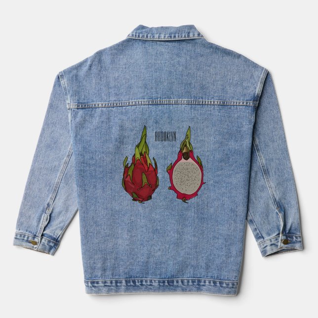 Dragon Frucht Cartoon Illustration Jeansjacke (Rückseite)