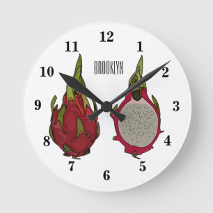 Dragon Frucht Cartoon Illustration Runde Wanduhr