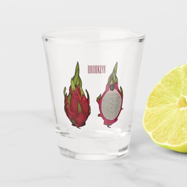 Dragon Frucht Cartoon Illustration Schnapsglas (Vorderseite)
