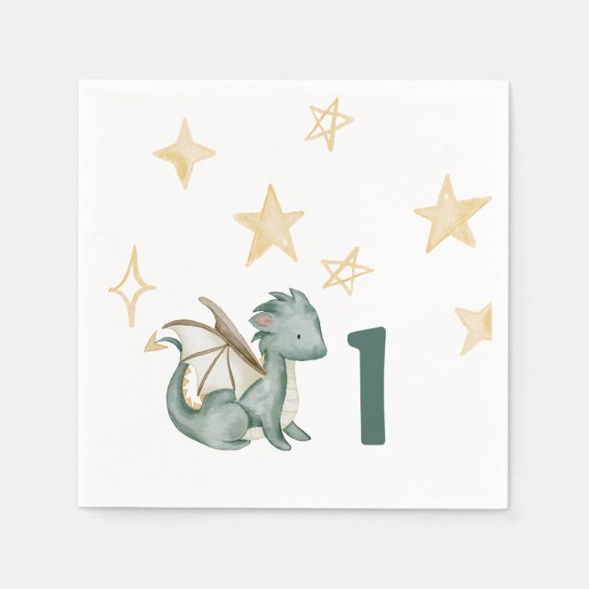 Dragon glücklicher Geburtstag Aquarell Serviette (Vorderseite)