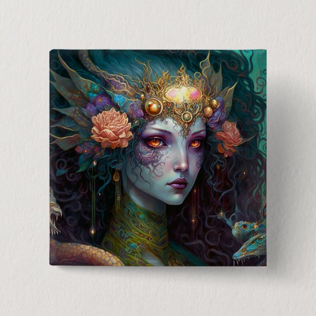 Dragon Goddess Queen Fantasy Art Button (Vorderseite)
