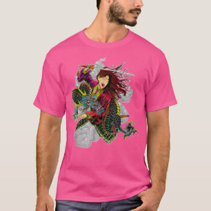 Dragon Graphic Girl Samurai Warrior Katana Kimono T-Shirt