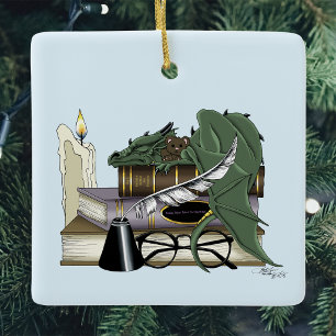 Dragon Green Sleeping Books Keramikornament